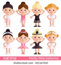 Funny girl riding on scooters, roller skates and bike. Cute children sports ride. A set of characters in a flat style. Girl on scooter. Girl on a skateboard.