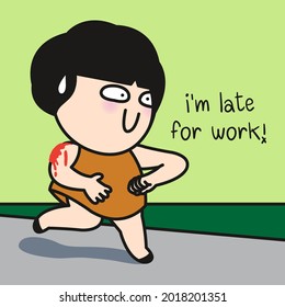 Funny Girl In Rush To Work Forgetting Her Wound And Wrist Watch Concept Card Character illustration