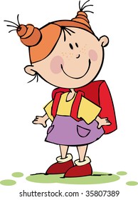 Funny girl with a school bag