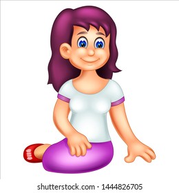 Funny Girl Sitting Cartoon For Your Design
