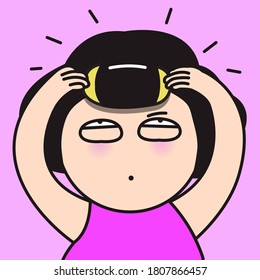 Funny Girl With Sleepy Face Setting Her Hair In Rollers Concept Card Character illustrations