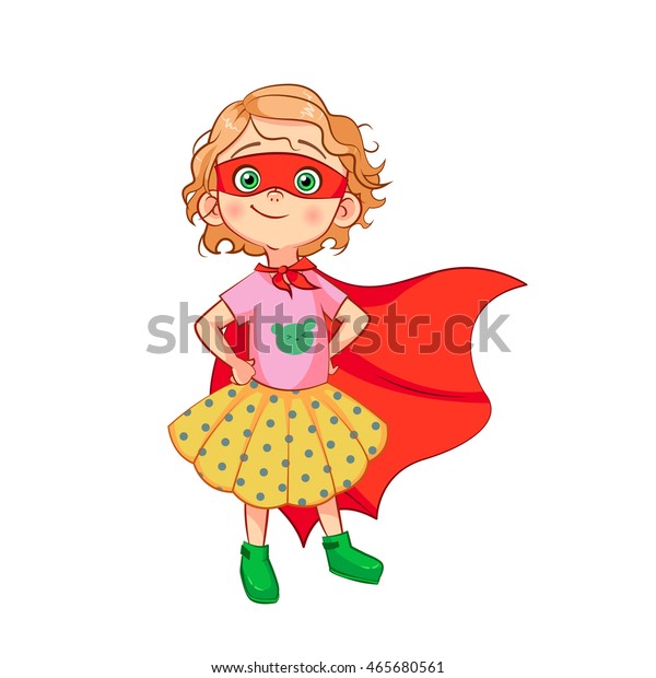 Funny Girl Superhero Costume Stands Hands Stock Vector Royalty Free