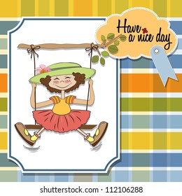 funny girl in a swing