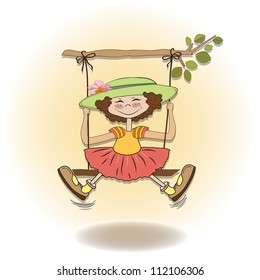 funny girl in a swing