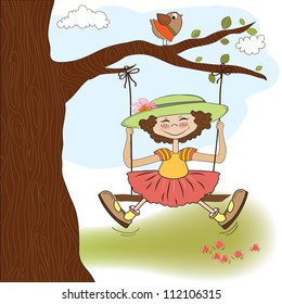 funny girl in a swing