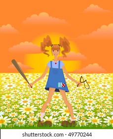 funny girl teenager with red hairs in style of Pippi Longstocking - vector illustration