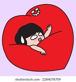 Funny Girl Trapped In Trapped Heart Shaped Love Concept Card Character illustration