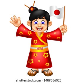 Funny Girl Wear Japanese Traditional Clothes Cartoon For Your Design