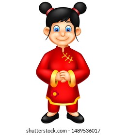 Funny Girl Wearing Chinese Clothes Cartoon For Your Design