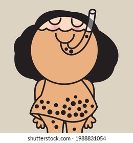 Funny Girl Wears A Snorkel After Drinking Boba Pearls Milk Tea That is Stuck Inside Her Body Concept Card Character illustration