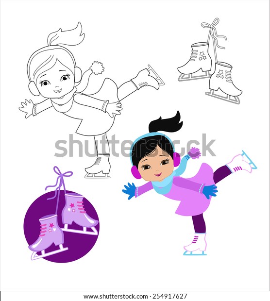 funny girl winter clothes on skates stock vector royalty