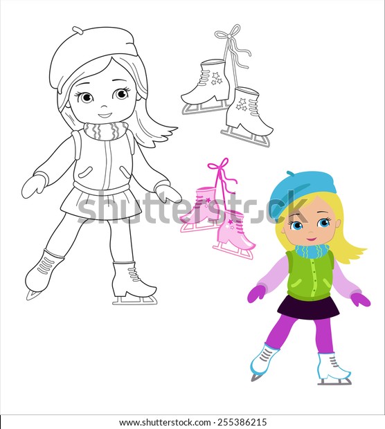 funny girl winter clothes on skates stock vector royalty