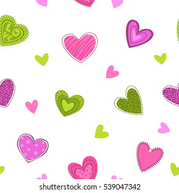 Funny girlish printable texture with cute hearts. Vector seamless pattern