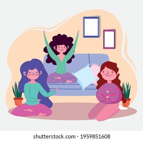 funny girls at home cartoon