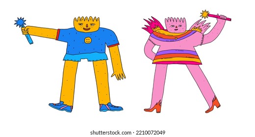 funny girly characters fairy with magic wand. 1970 Psychedelic Woman Princess. Trippy art and groovy nostalgia. 1990 y2k aesthetic. Kids birthday party. 00s character people