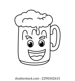 Funny a glass of beer cartoon characters vector illustration. For kids coloring book.