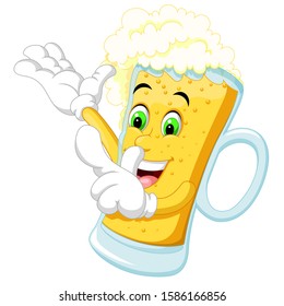 Funny A Glass of Beer Thumb Up Wearing White Gloves Cartoon