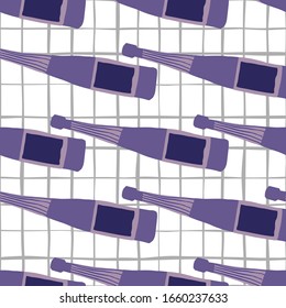 Frasco de vidrio divertido patrón transparente sobre fondo de rayas. Botellas de ron con alcohol. Fondo del menú de barras. Diseño moderno para tela, impresión textil, papel envolvente. Ilustración vectorial creativa