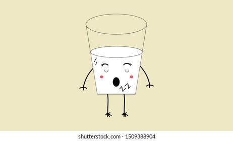 Funny glass of milk. Characters milk with Sleeping face 