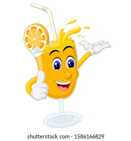 Funny A Glass of Orange Juice Thumb Up Wearing White Gloves Cartoon 