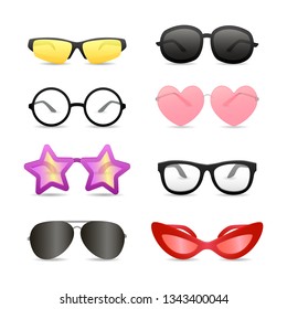 Funny glasses of different shapes. Set of bright eyewear. Can be used for topics like summer, store, retail