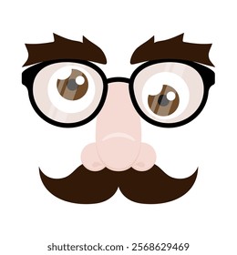 Funny glasses with eyebrows, nose and mustache. April Fools' Day photo mask. Vector illustration