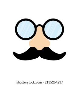 Funny glasses. Funny mask. April fools day funny mask. White background.