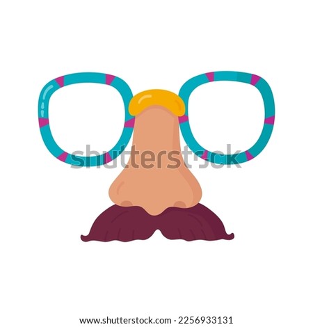 Funny glasses with nose and mustache. Vector festive mask for holiday Purim and carnival in flat style