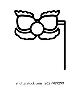 Funny Glasses Outline style, clown-like glasses with nose, humorous accessory ideal for playful birthday party visuals.