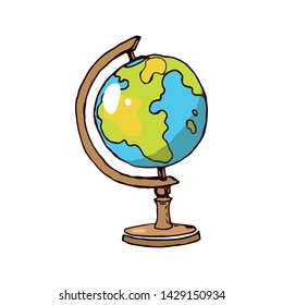 Funny globe, hand drawn cartoon doodle style icon.Education icon.

