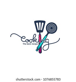 funny and glossy  cooking food and cooking logo, emblem and symbol with hand drawn lettering