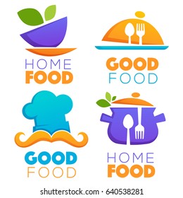 logo, emblemas y símbolos de comida y cocina divertida y brillante