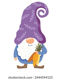 Funny gnome with a carrot. Vector illustration