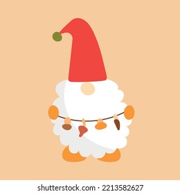 Funny gnome with a hat and beard. Cute gnome with bunch of mushrooms. Autumn gnome with autumn elements. Fall shirt design. Gnomes with leaves, mushrooms. Autumn sublimation.
