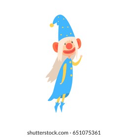 Funny gnome wearing in a blue with painted face colorful cartoon character vector Illustration