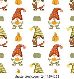 Funny gnomes. Autumn theme. Vector illustration. Seamless pattern