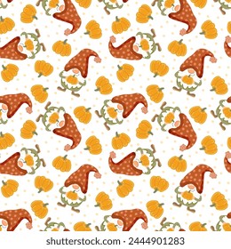 Funny gnomes. Autumn theme. Vector illustration. Seamless pattern