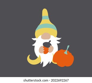 Funny gnomes fall vector illustration, autumn gnome. Set of cute fairytale characters. Bundle of ornaments or decorations. Flat cartoon vector illustration.