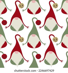 Funny gnomes. Scandinavian folk background. Festival seamless pattern. 