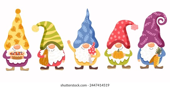 Funny gnomes Set. Autumn theme. Vector illustration.