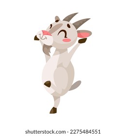 Funny Goat Animal with Horns Enjoying and Cheering with Happy Smiling Snout Vector Illustration