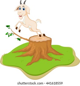 funny goat cartoon on tree stump