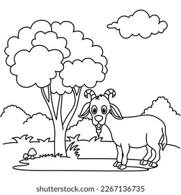 Funny goat cartoon vector coloring page