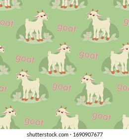Funny goat children's pattern with leaves and flowers