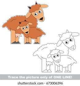 Funny Goat Mom and Baby to be traced only of one line, the tracing educational game to preschool kids with easy game level, the colorful and colorless version.