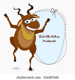 Funny goat for Muslim community Festival of Sacrifice, Eid-Al-Adha celebration.