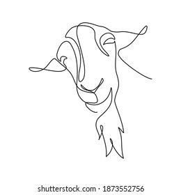 Funny goat portrait in continuous line art drawing style. Curious goat looking out. Minimalist black linear sketch isolated on white background. Vector illustration