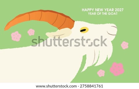 Funny goat profile vector illustration. Chinese zodiac Year of the Goat 2027 new year card template.