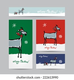 Funny goat santa. Christmas cards design. Vector illustration