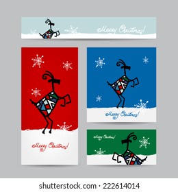 Funny goat santa. Christmas cards design. Vector illustration